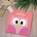 Cute Cartoon Owl in Pink and Coral Keychain<br><div class="desc">A modern and simple owl with trendy colors. You can add a name,  monogram or other custom text. If you need to move the art around,  click on the customize button to make changes.</div>