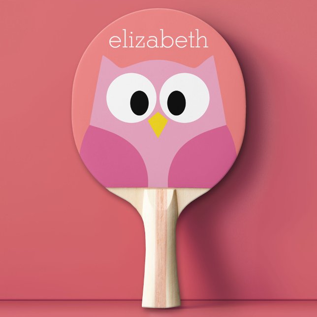 Cute Cartoon Owl in Pink and Coral Ping-Pong Paddle (Custom Pink Pong Paddle)