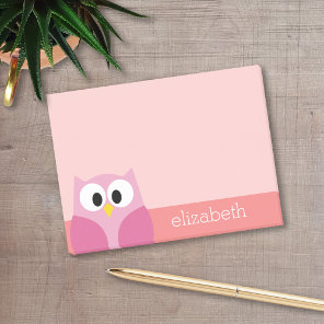 Cute Cartoon Owl in Pink and Coral Post-it Notes