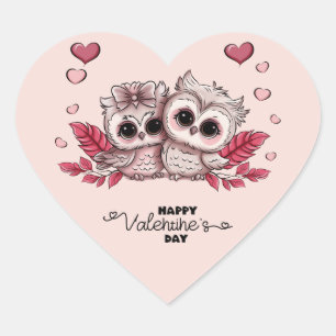 Cute Cartoon Owl Lovers Heart Valentine’s Day Sticker