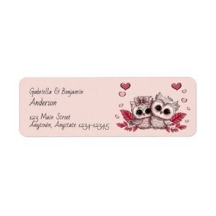 Cute Cartoon Owl Lovers Hearts Valentine’s Day Label