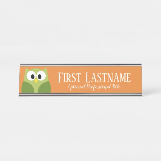 Cute Cartoon Owl Orange And Green Custom Name Desk Name Plate