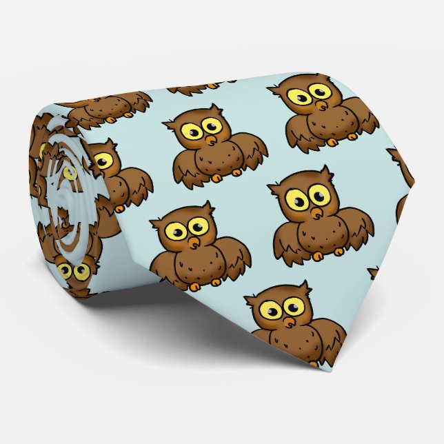 Cute Cartoon Owl Pattern Neck Tie (Rolled)