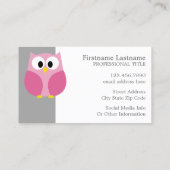Cute Cartoon Owl - Pink and Gray Custom Name Business Card (Back)