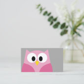 Cute Cartoon Owl - Pink and Gray Custom Name Business Card (Standing Front)