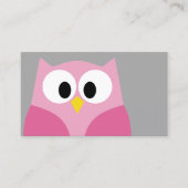 Cute Cartoon Owl - Pink and Gray Custom Name Business Card (Front)