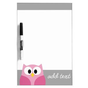 Cute Cartoon Owl - Pink and Gray Custom Name Dry-Erase Board