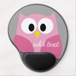 Cute Cartoon Owl - Pink and Gray Custom Name Gel Mouse Pad