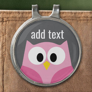 Cute Cartoon Owl - Pink and Gray Custom Name Golf Hat Clip