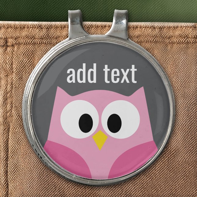 Cute Cartoon Owl - Pink and Gray Custom Name Golf Hat Clip (Custom Golf Hat Clip)