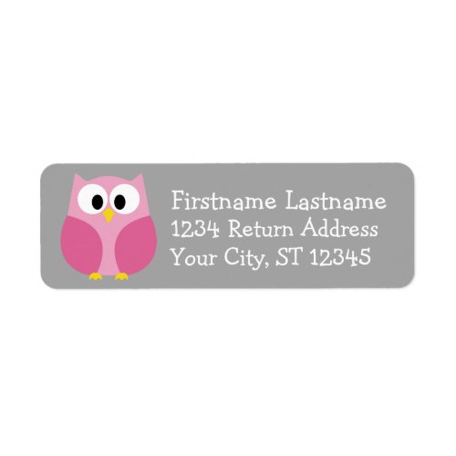 Cute Cartoon Owl _ Pink and Gray Custom Name Label