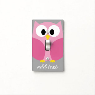 Cute Cartoon Owl - Pink and Gray Custom Name Light Switch Cover