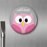 Cute Cartoon Owl - Pink and Gray Custom Name Magnet<br><div class="desc">A modern and simple owl with trendy colors. You can add a name,  monogram or other custom text. If you need to move the art around,  click on the customize button to make changes.</div>