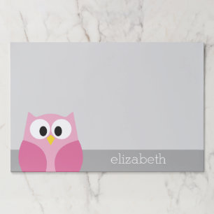 Cute Cartoon Owl - Pink and Gray Custom Name Paper Pad