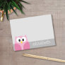 Cute Cartoon Owl - Pink and Gray Custom Name Post-it Notes