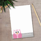 Cute Cartoon Owl - Pink and Gray Custom Name