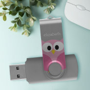 Cute Cartoon Owl - Pink And Gray Custom Name Usb Flash Drive at Zazzle