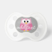Cute Cartoon Owl - Pink and Gray Script Name Pacifier (Front)