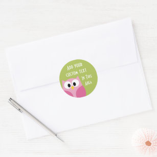 Cute Cartoon Owl - Pink and Lime Green Classic Round Sticker