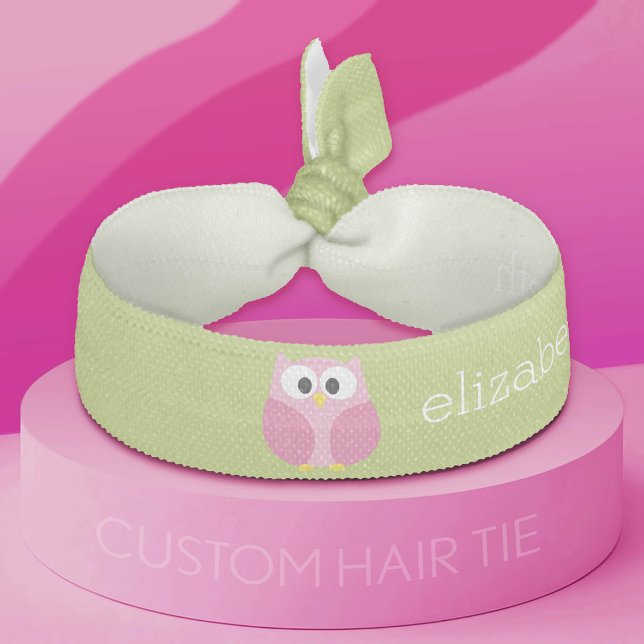Cute Cartoon Owl - Pink and Lime Green Elastic Hair Tie (Custom Hair Tie)