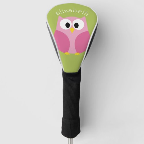 Cute Cartoon Owl _ Pink and Lime Green Golf Head Cover