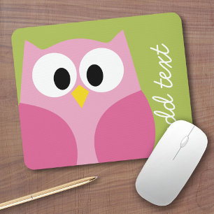 Cute Cartoon Owl - Pink and Lime Green Mouse Pad