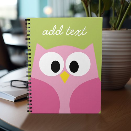 Cute Cartoon Owl _ Pink and Lime Green Notebook