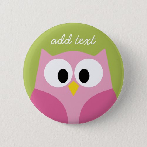 Cute Cartoon Owl _ Pink and Lime Green Pinback Button