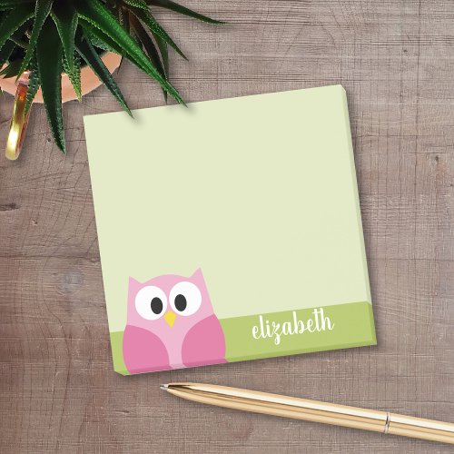 Cute Cartoon Owl _ Pink and Lime Green Post_it Notes