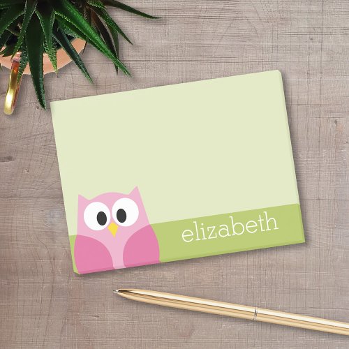 Cute Cartoon Owl _ Pink and Lime Green Post_it Notes