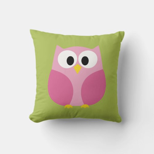 Cute Cartoon Owl _ Pink and Lime Green Throw Pillow