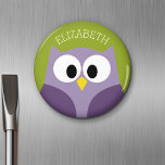 Cute Cartoon Owl Purple and Pistachio Custom Name Magnet<br><div class="desc">A modern and simple owl with trendy colors. You can add a name,  monogram or other custom text. If you need to move the art around,  click on the customize button to make changes.</div>