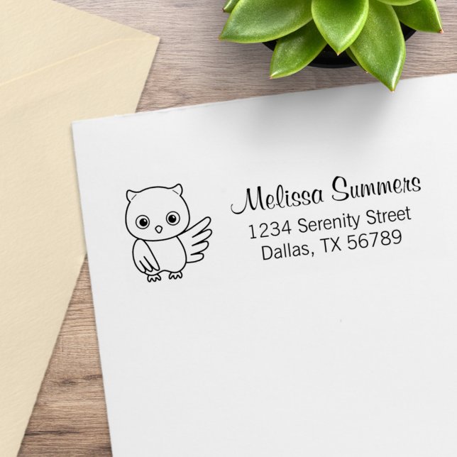 Cute Cartoon Owl Return Address Rubber Stamp (Creator Uploaded)