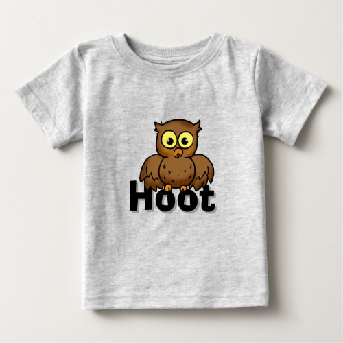 Cute Cartoon Owl Sitting On Hoot Word Art Baby T-Shirt