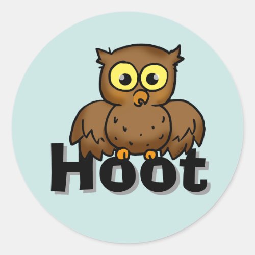 Cute Cartoon Owl Sitting On Hoot Word Art Classic Round Sticker