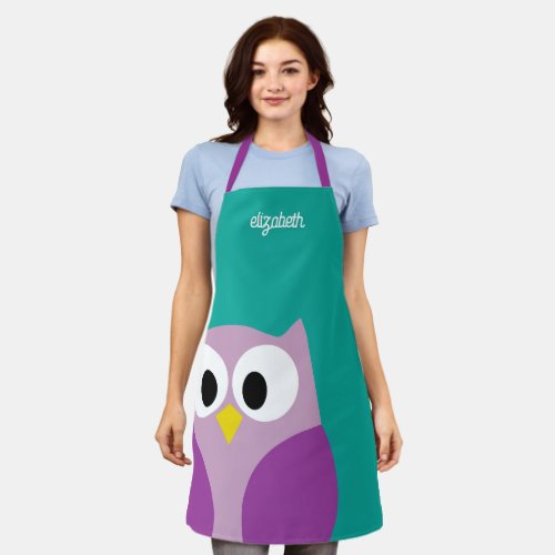 Cute Cartoon Owl with Big Eyes _ Custom Name Apron