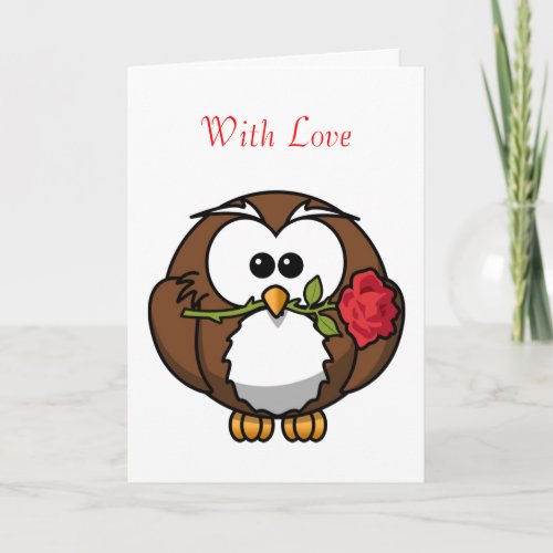Cute Cartoon Owl with Rose Custom Wording Card