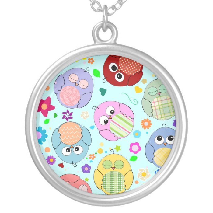 Cute Cartoon Owls and Flowers Design Pendant