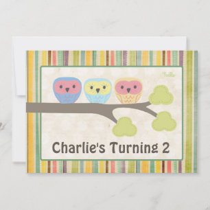 Cute Cartoon Owls Birthday Party Retro Invitation