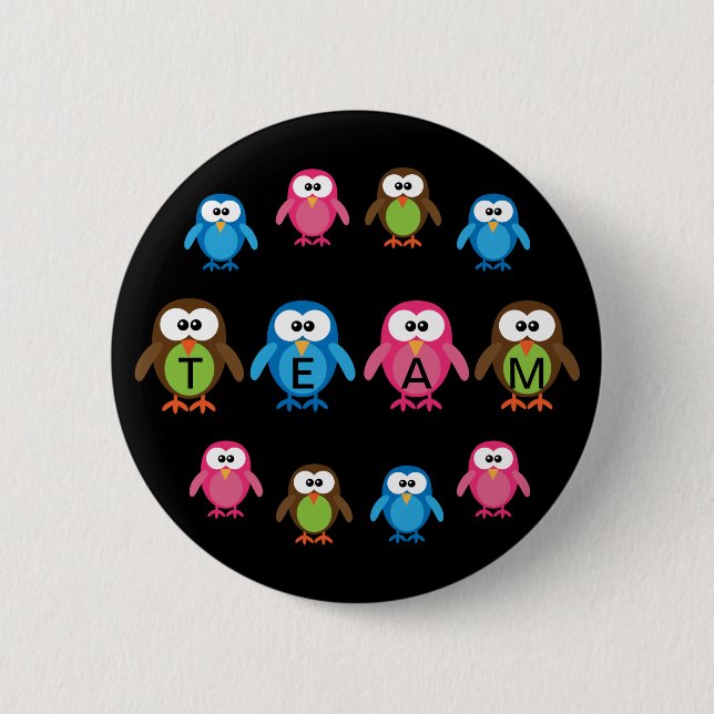 Cute Cartoon Owls Customizable Team Button (Front)
