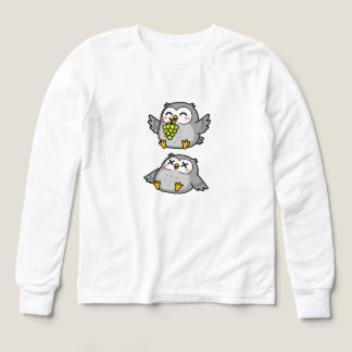 Cute Cartoon Owls Eating Grapes Funny Gray Owl Tri-Blend Shirts