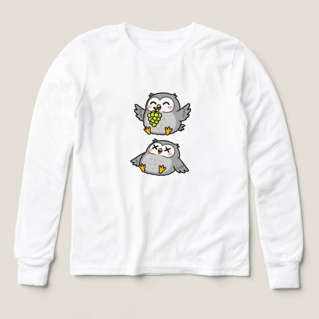 Cute Cartoon Owls Eating Grapes Funny Gray Owl Tri-Blend Shirts (Design Front)