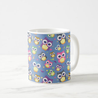 Cute Cartoon Owls Night Sky Moon Stars on Blue Coffee Mug