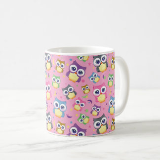 Cute Cartoon Owls Night Sky Moon Stars on Pink Coffee Mug