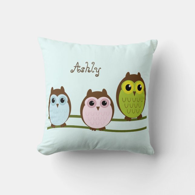 Cute Cartoon Owls Personalized Throw Pillow (Front)