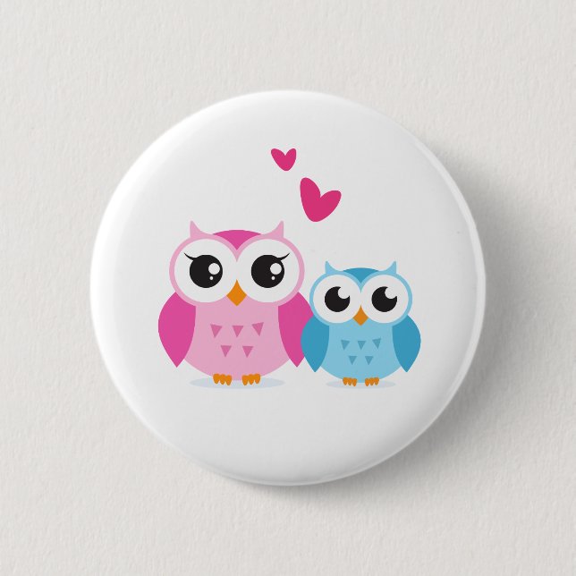 Cute cartoon owls with hearts button (Front)