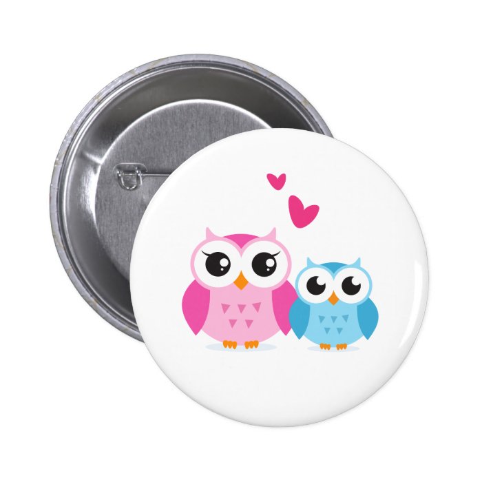 Cute cartoon owls with hearts button