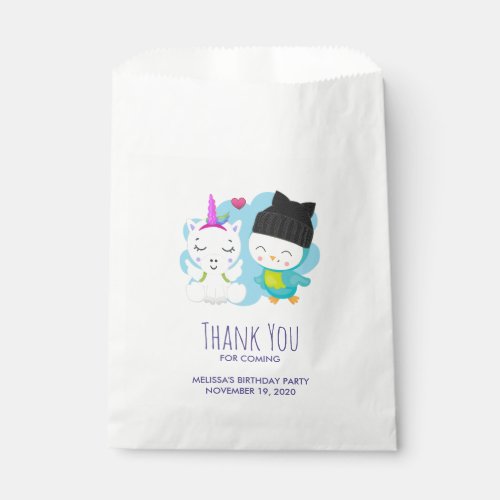 Cute Cartoon Pals _  Happy Unicorn  Bird Birthday Favor Bag