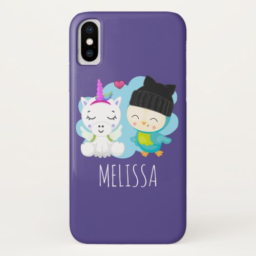 Cute Cartoon Pals _  Happy Unicorn  Bird iPhone X Case