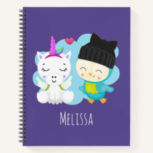 Cute Cartoon Pals -  Happy Unicorn & Bird Notebook